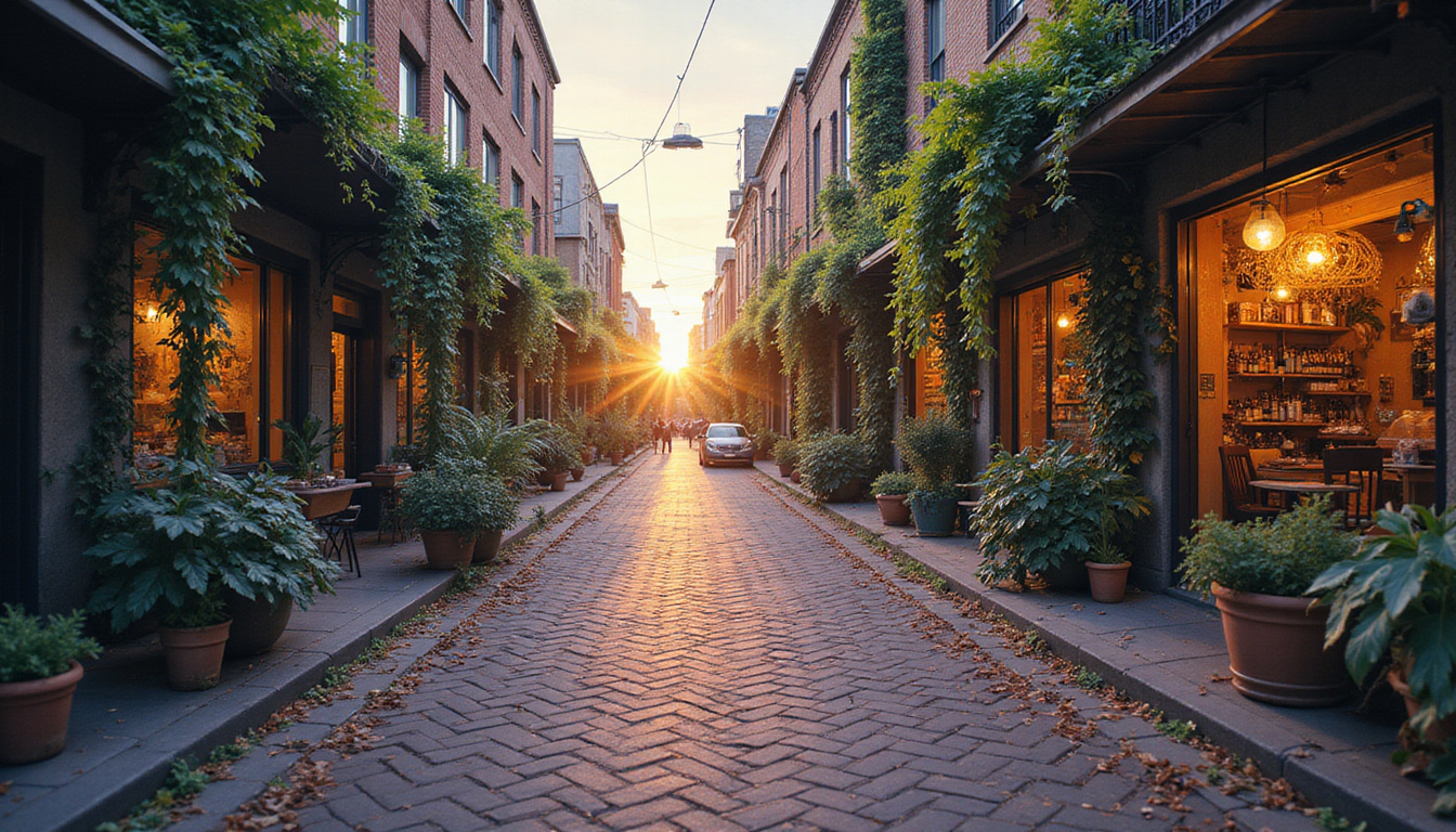  City streets woven with vines, animals, glowing mandalas, soft dawn, transformative serenity