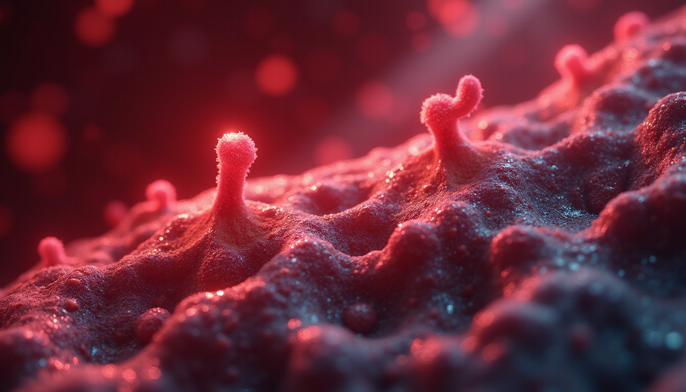  Close-up bloodstream with glowing testosterone molecules binding receptors, athletic silhouettes training in soft-focus background
