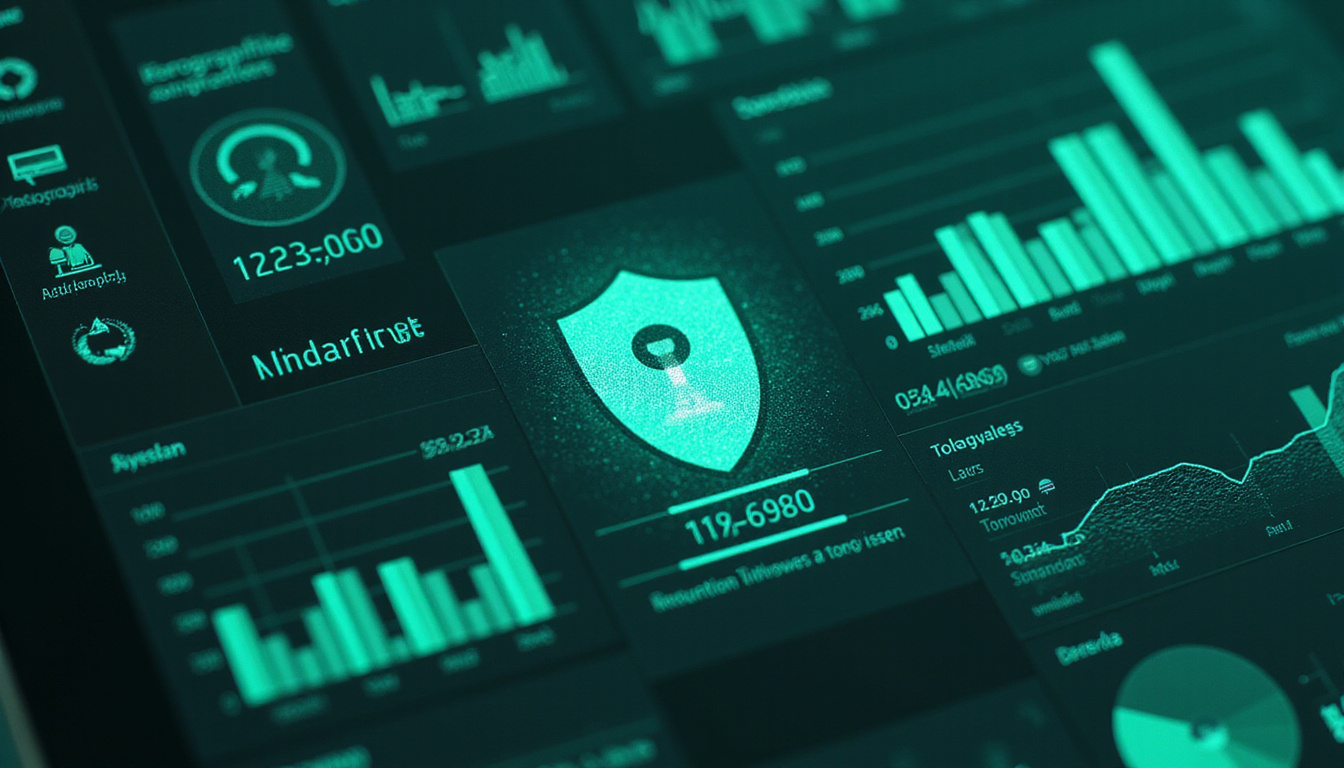  Privacy-first ad targeting dashboard, holographic analytics, shielded user profiles, green-blue cybernetic aesthetic