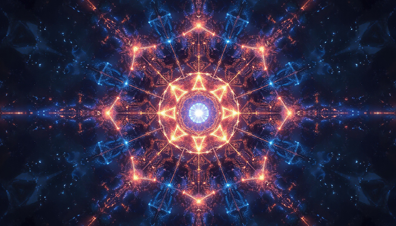  Third-eye illuminated geometric mandala of stars and circuitry, pathways of inner knowing unfolding