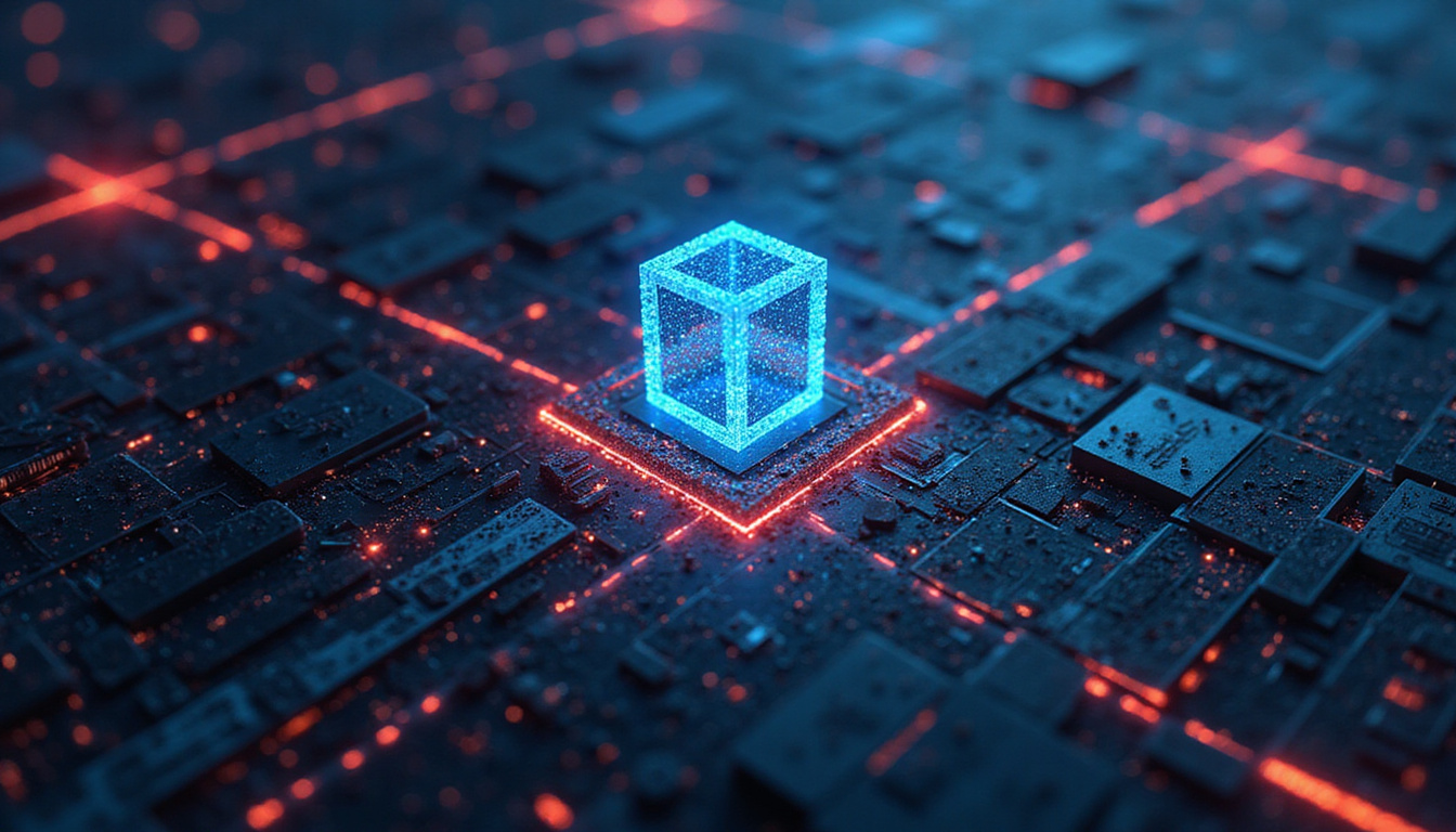  Microscopic grid firewall isolating digital assets, zero trust emblem, dark cyberpunk city backdrop