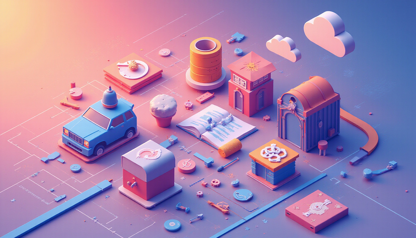  Isometric playbook illustration, annotated tactics, conversion funnels, backlinks, passive revenue pipeline glowing, vibrant colors