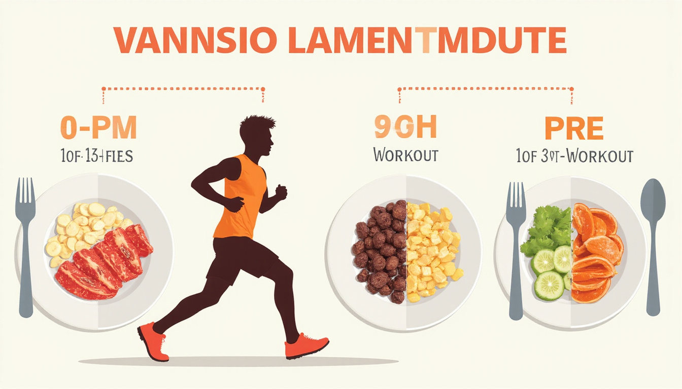  Split plate infographic shows timed carbs, pre/post-workout, lean runner silhouette, minimalist flat design
