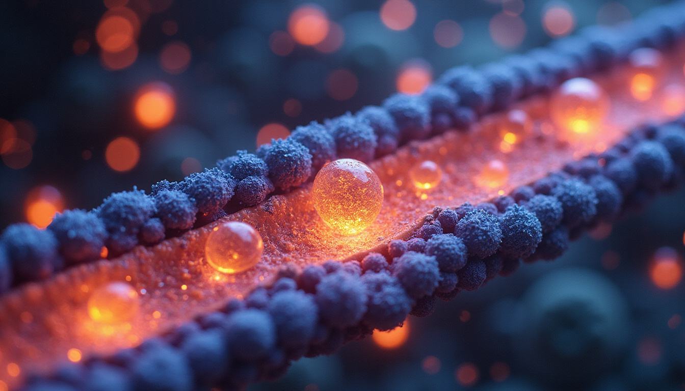  Heparan sulfate molecular key unlocking receptor gates on cell membrane, glowing nanoscopic metropolis