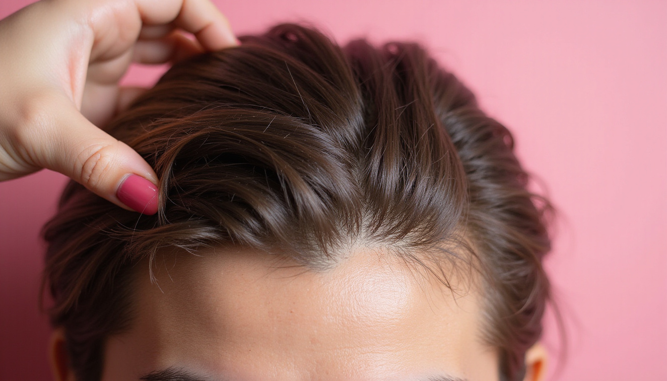  Close-up scalp before-and-after transformation, textured hair restoration treatments, gentle hands applying serum