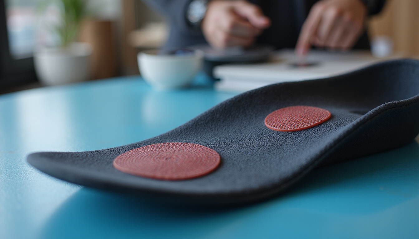  Close-up of insole sensors mapping pressure points, sleek design, shopper comparing options