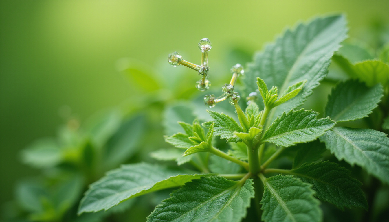  Scientific-natural blend: microscope view of estrogen molecules merging with plant phytoestrogens, vibrant green background
