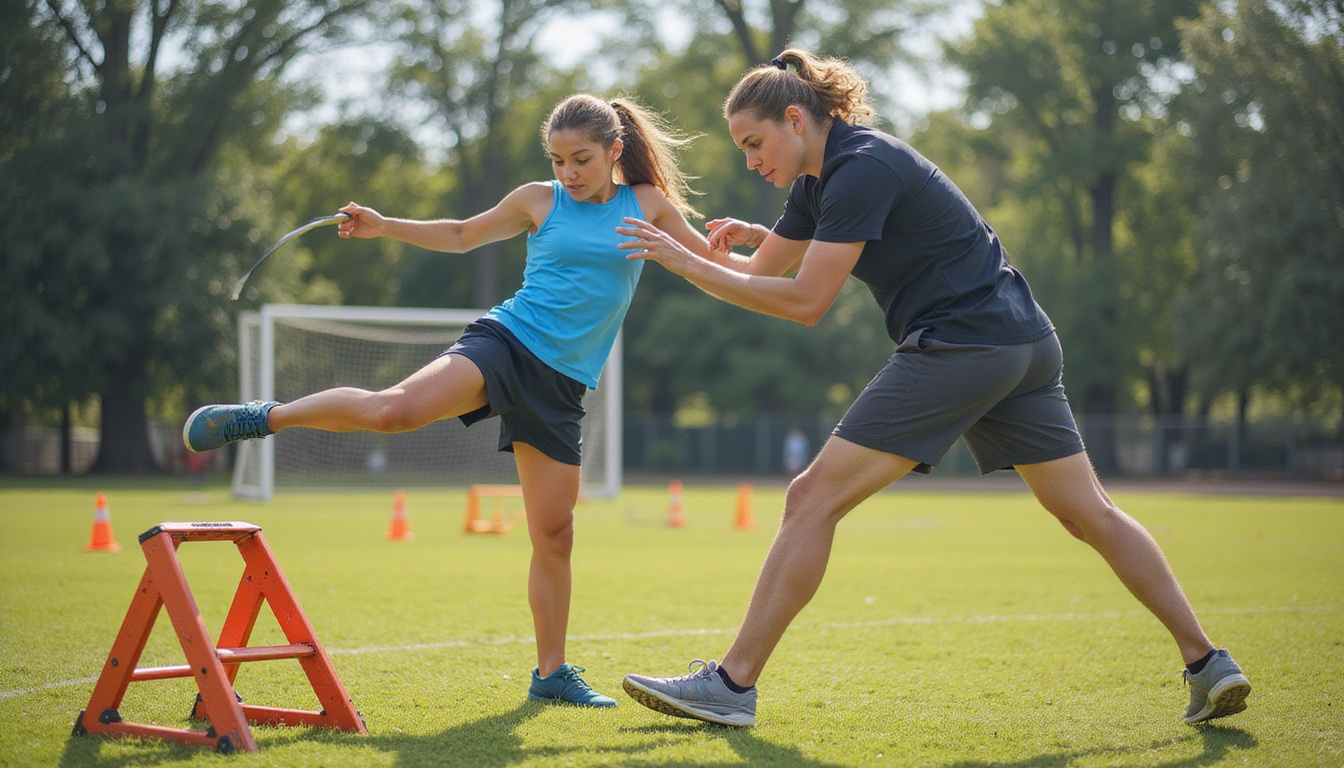  Coach directing explosive lateral agility ladder drills, power paddle swing, high-energy sports photography
