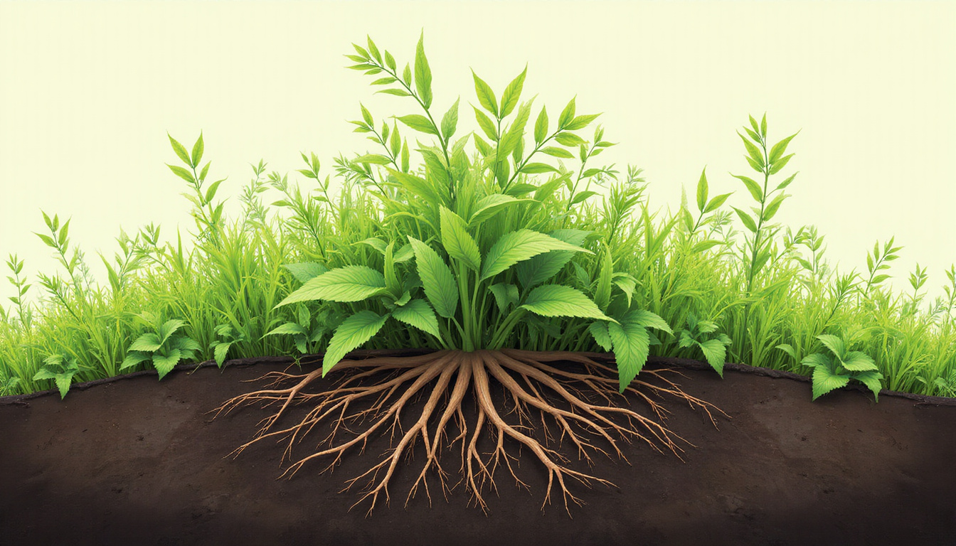  Lush herbal garden merging with scalp roots, vibrant strands growing, stop thinning naturally