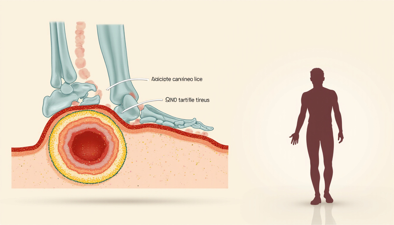  Illustration of regenerating joint tissue, adipose stem cells forming new cartilage, hopeful patient silhouette