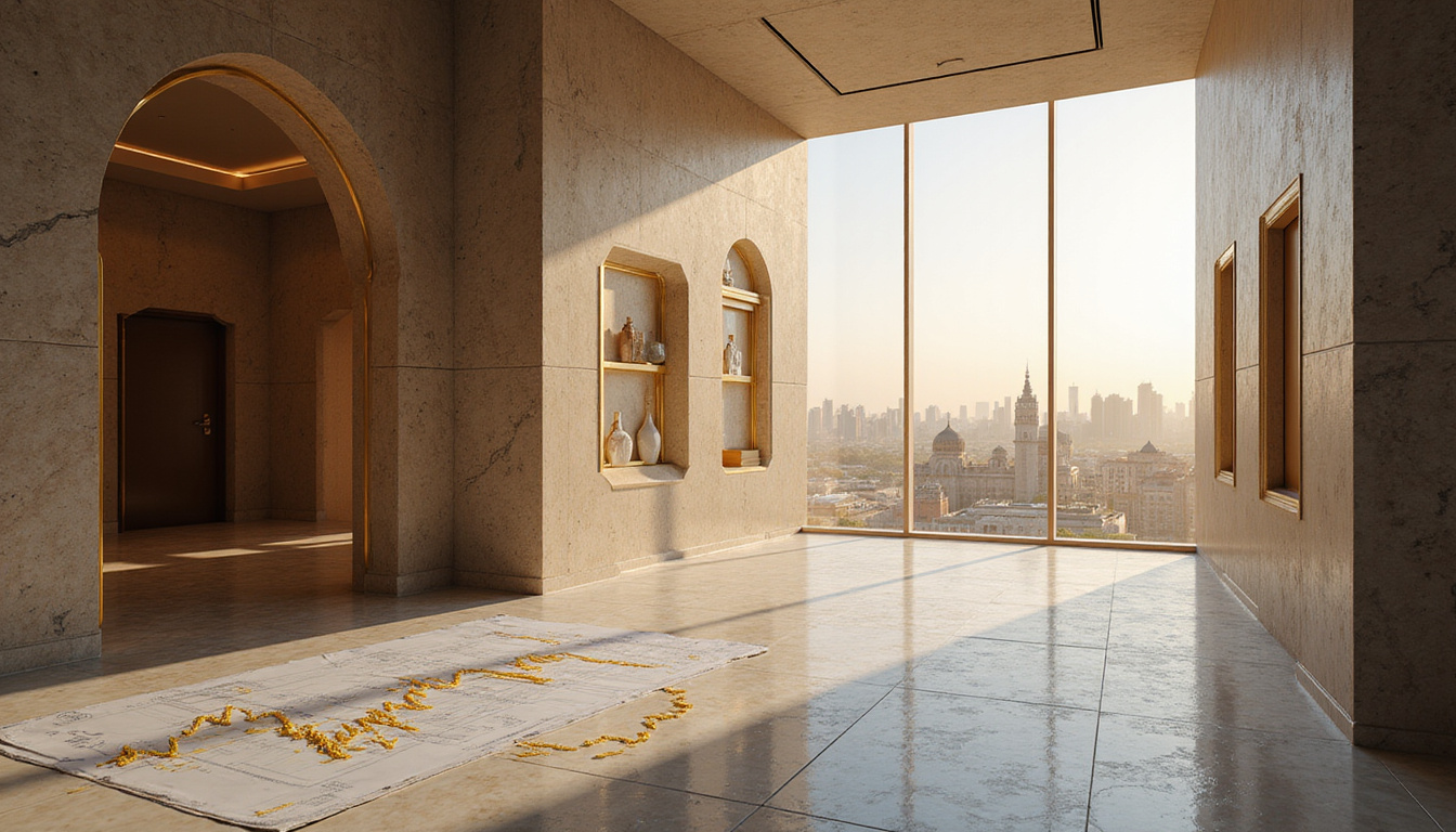  Discreet investor meeting by marble foyer, blueprints, golden market graph overlay, Cairo skyline