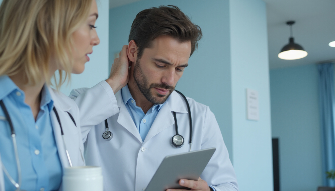  Doctor whispering to patient behind clipboard, bioidentical hormone cream jar, questioning expression, cinematic light