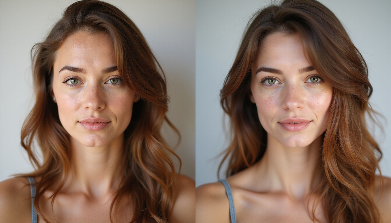  Before-and-after portrait montage showing fast hair regrowth over months, warm studio lighting, realistic