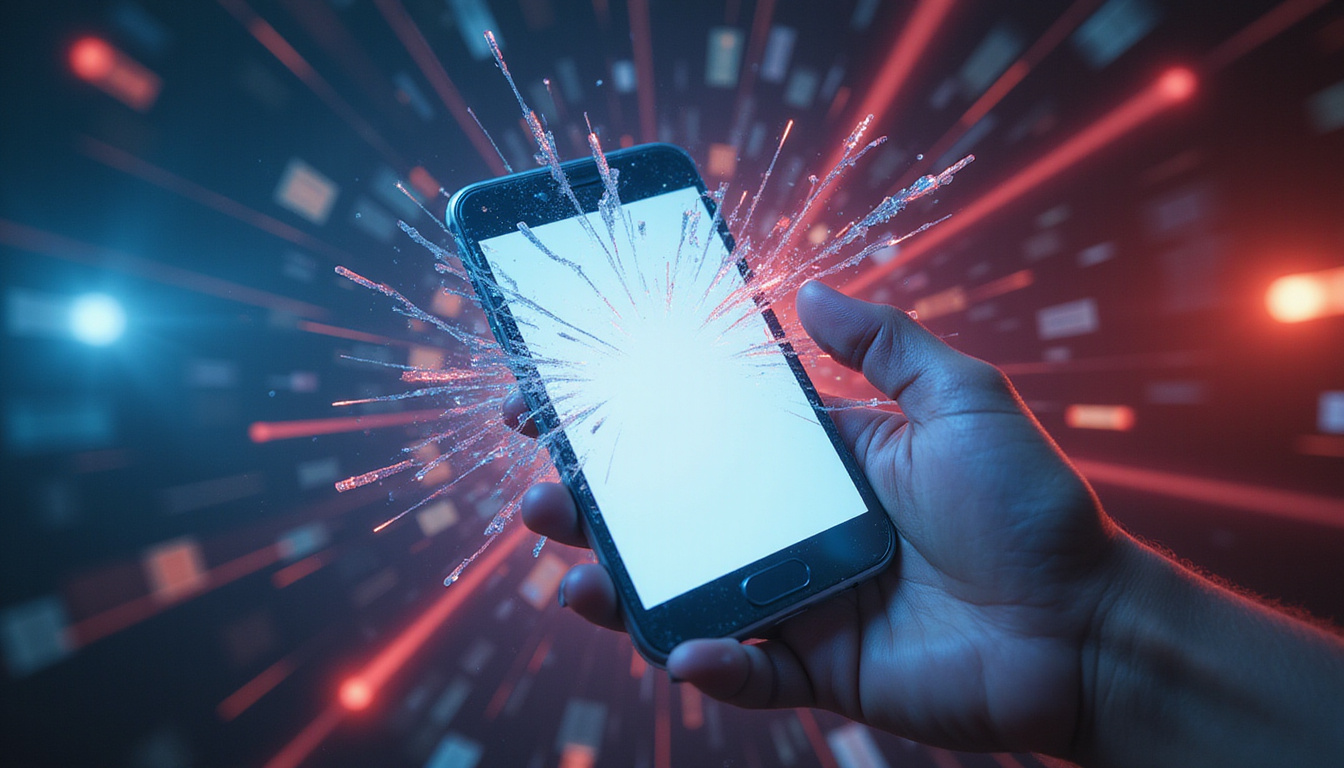  Photorealistic billboard and print ad tearing through smartphone screen, triumphant, cinematic lighting