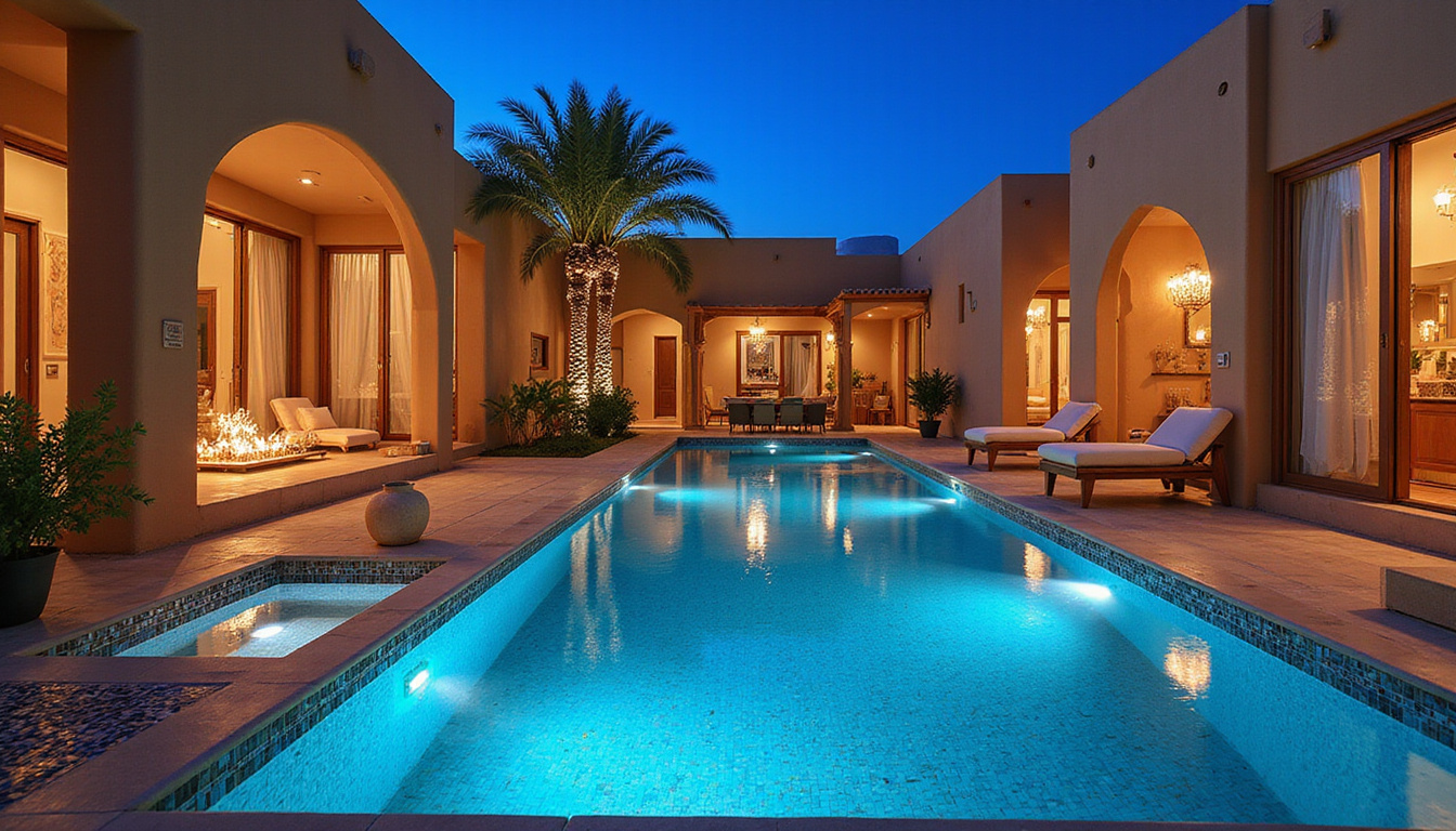  Secluded desert villa with infinity pool, ornate Arabic tiles, candlelit courtyard, luxury linens