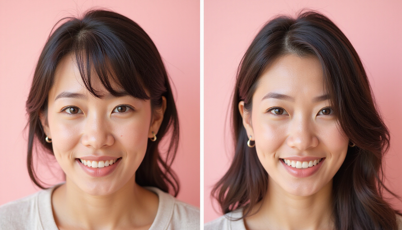  Clinical before-and-after split portrait showing hairline regrowth, gentle scalp massage and micro-needling
