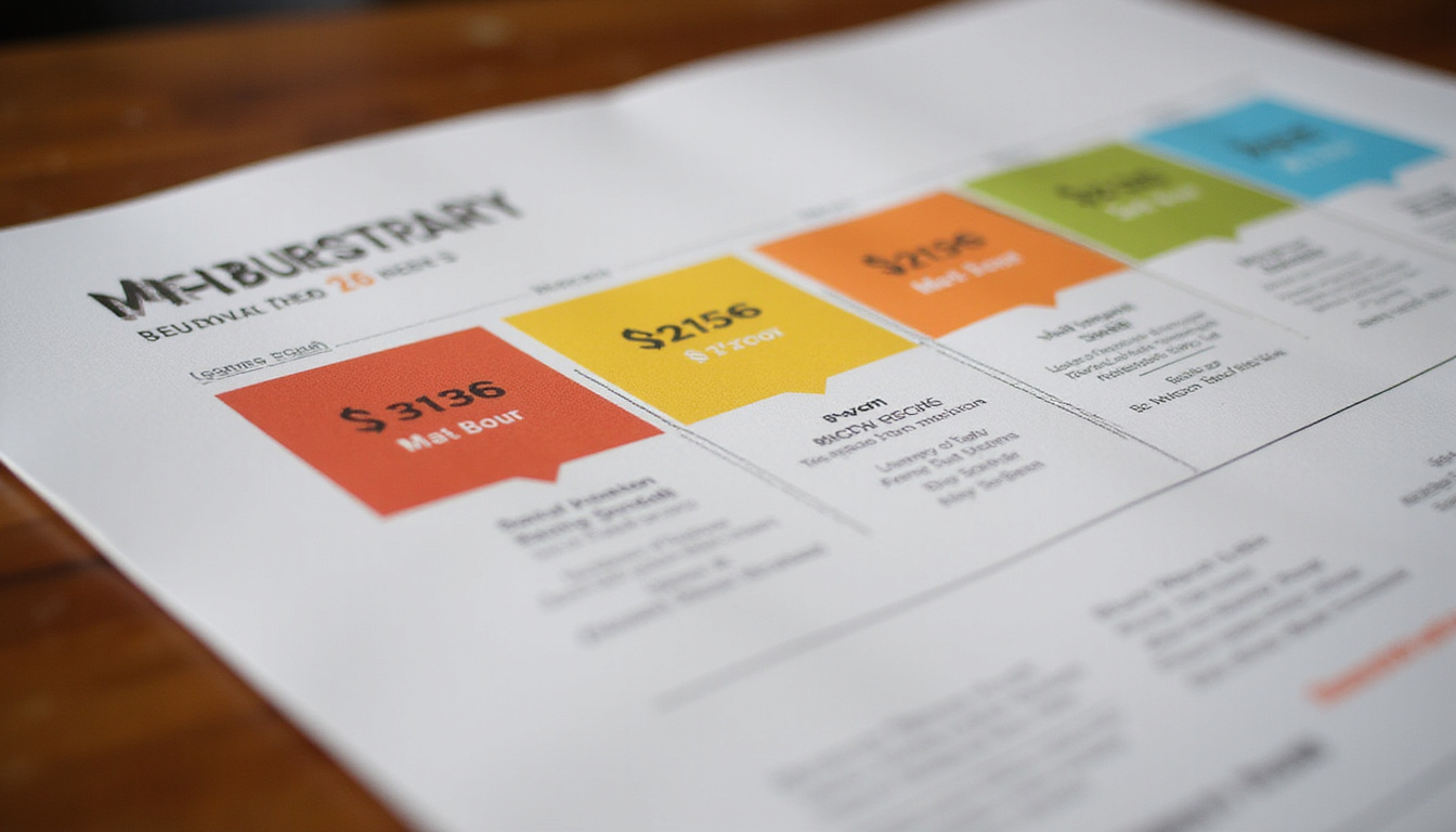 Close-up of pricing psychology, tiered menu layout, eye-catching color blocks, strategic placement near register