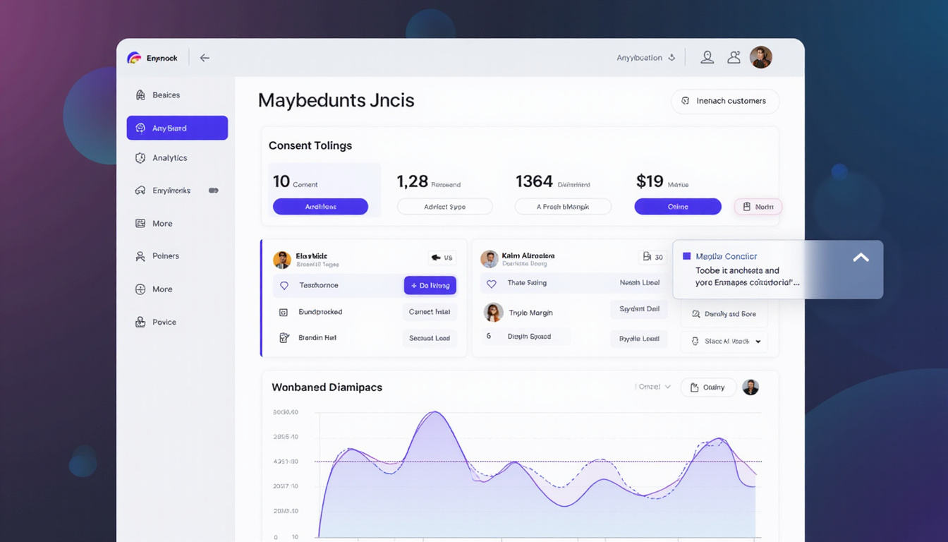 Digital dashboard showing anonymized analytics, consent toggles, brand handshake with privacy-conscious customers