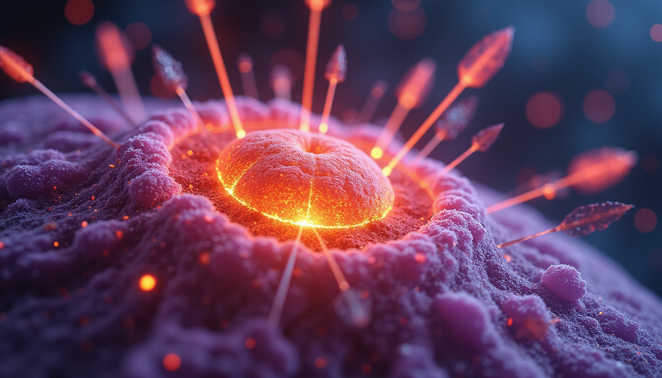 Close-up cellular scene, energized mitochondria producing heat, arrows overcoming metabolic resistance, neon colors