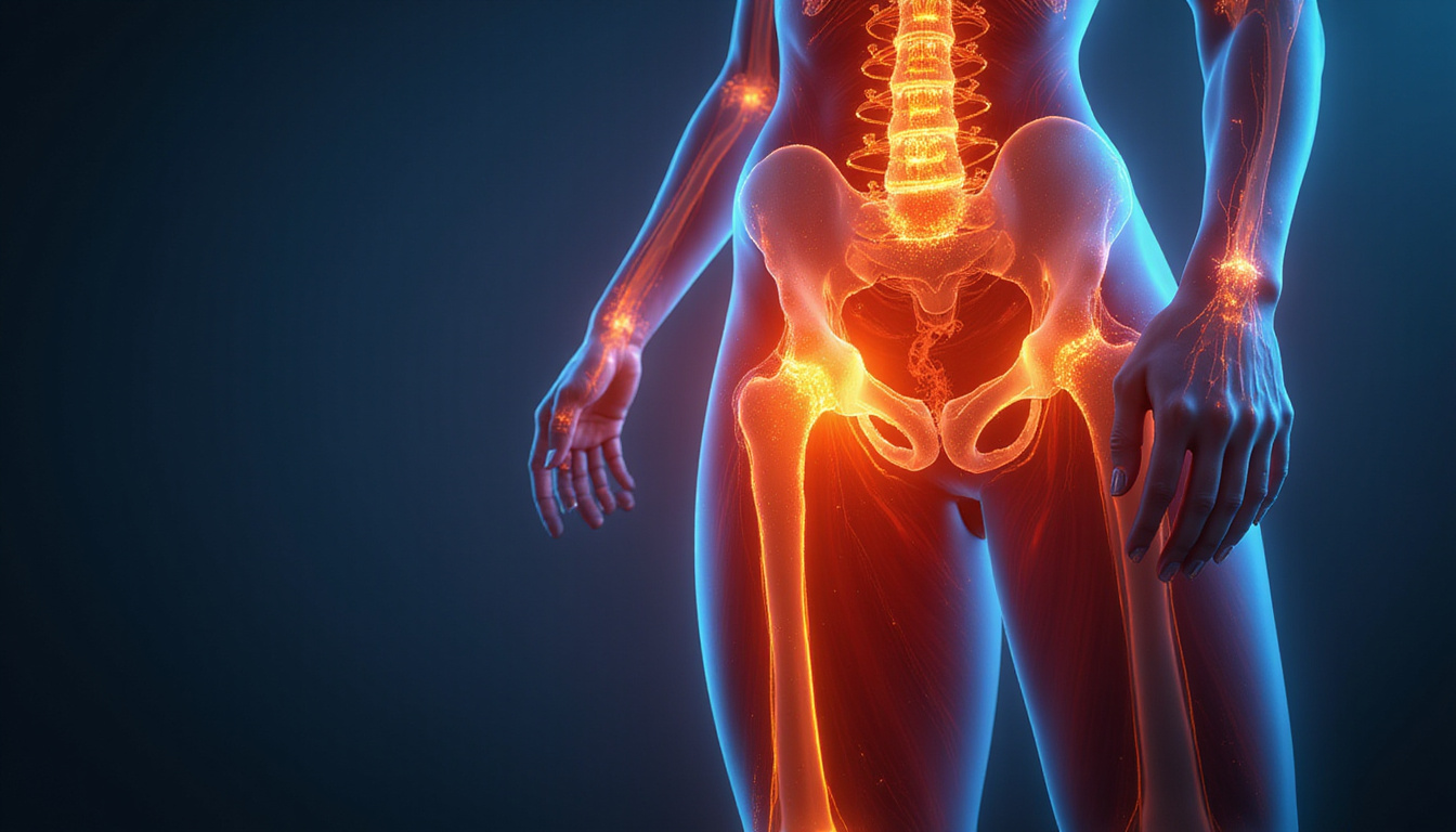 Cross-section thigh muscles illuminated, ATP sparks, massage, ice bath, fast recovery symbols