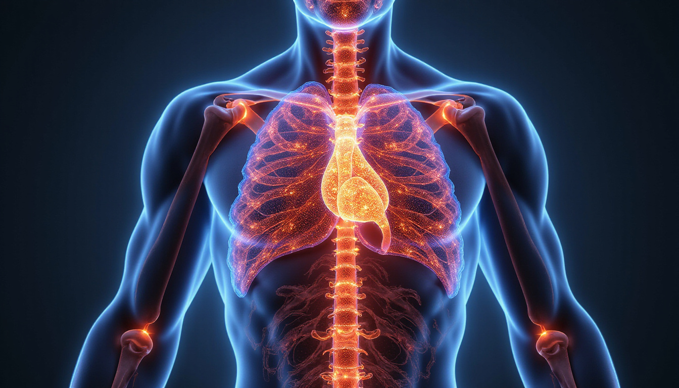  Anatomical torso merging with molecular mesh, androgen receptors glowing, hormonal balance motif