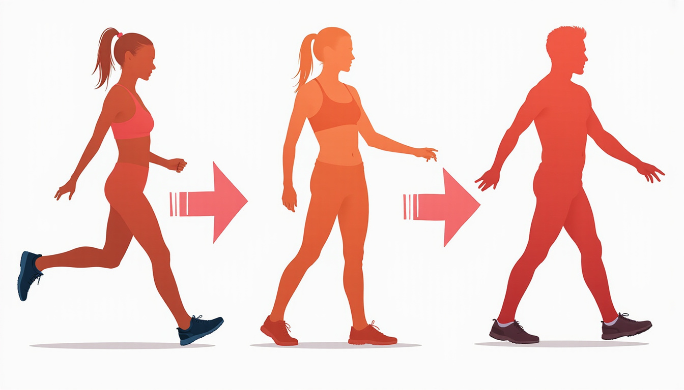  Clean infographic: silhouette walking, stretching, hydration icons, arrows showing increased capillary density