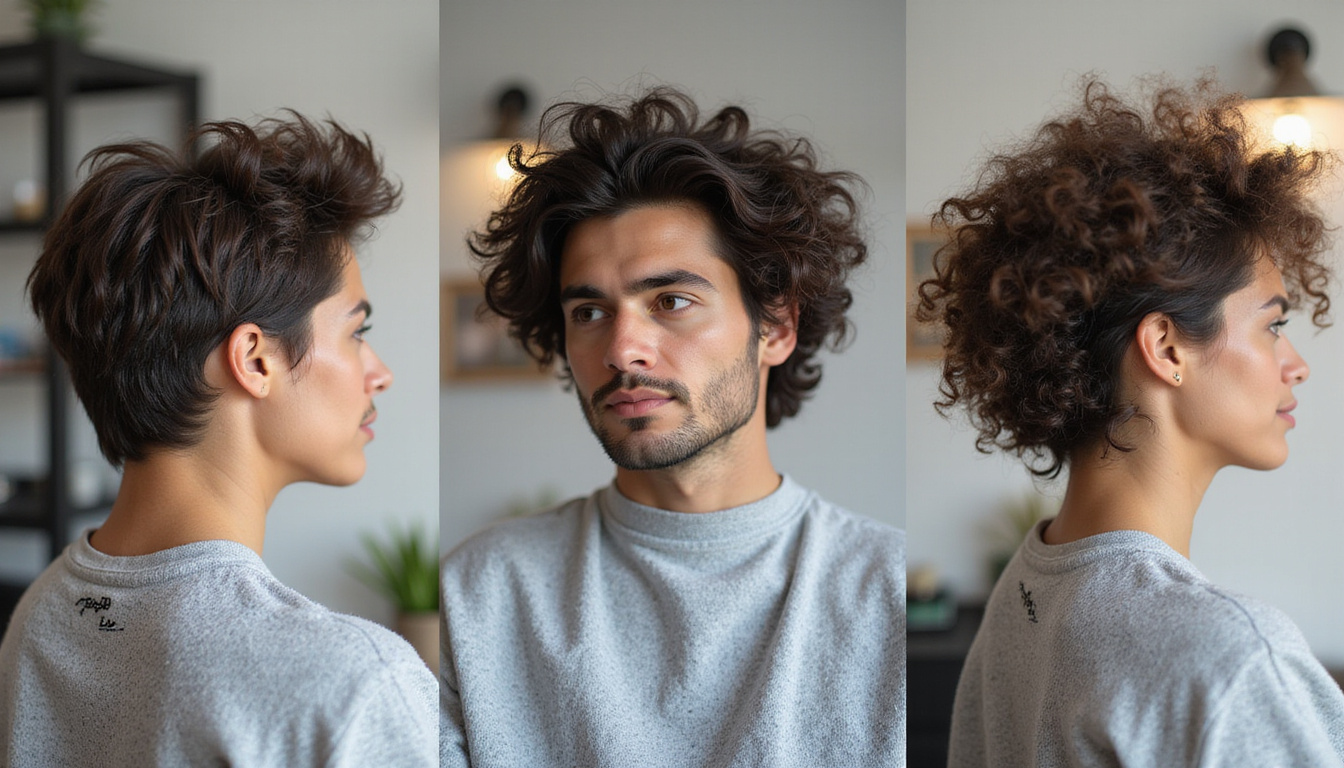  Before-and-after triptych of thicker fuller hair, barbershop, confidence, natural oils, gentle scalp massage