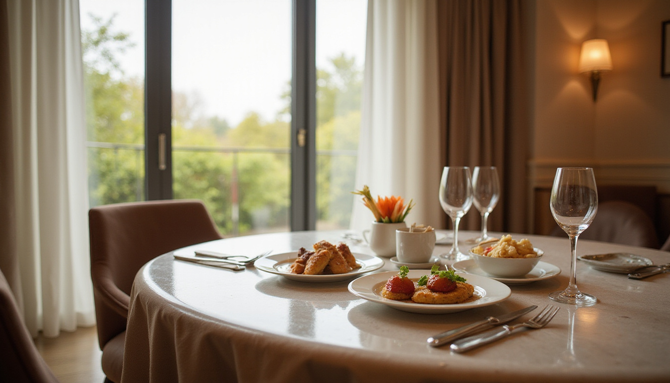  Luxurious hotel suite with private tasting table, chef plating amuse-bouche, soft morning light, photorealistic