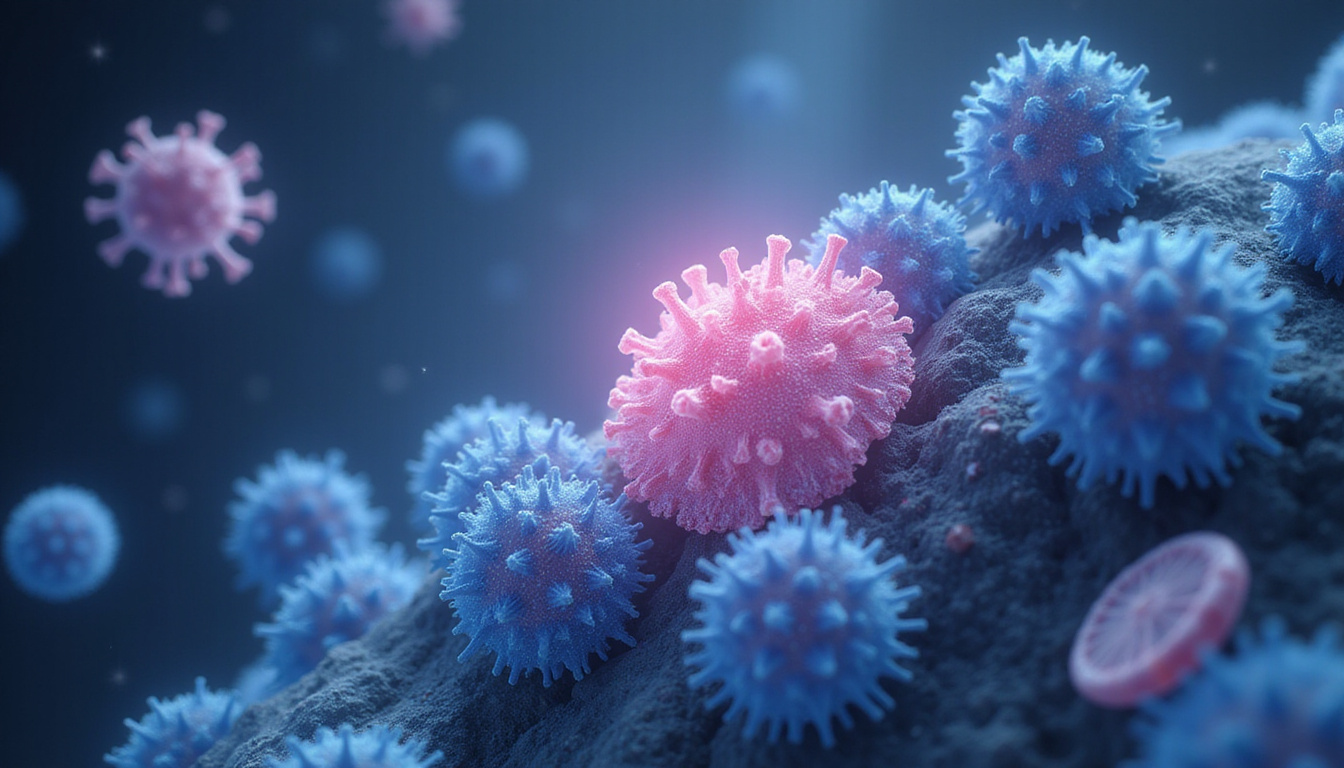  Microscopic view of tissue graft healing, immune cells repelled by glowing protective shield, vibrant regeneration