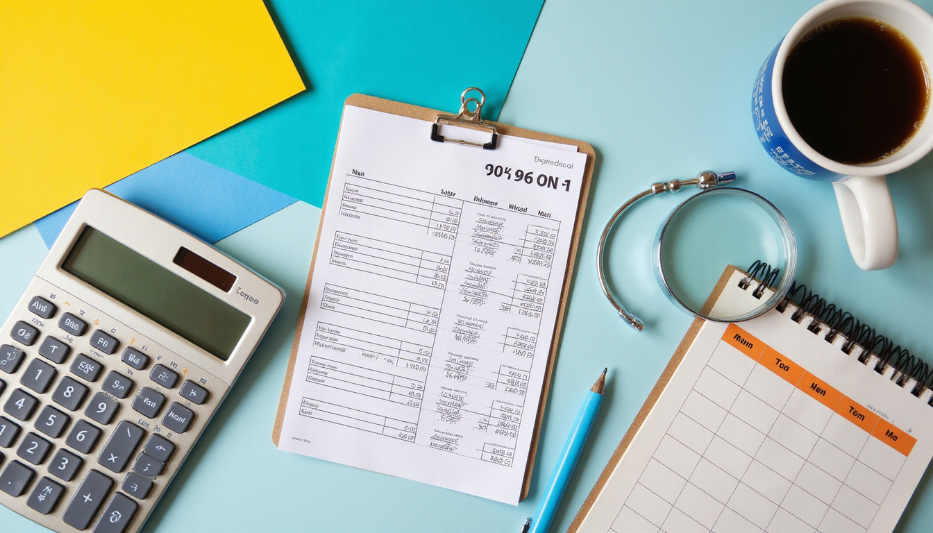  Flat-lay: calculator, budget spreadsheet, magnifying glass over lease, calendar marked long-term, coffee
