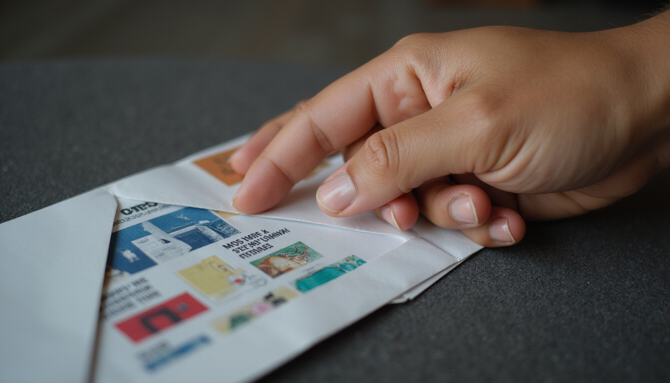  Confident marketer delivering bold personalized envelopes to delighted customers, glowing 3x revenue gauge