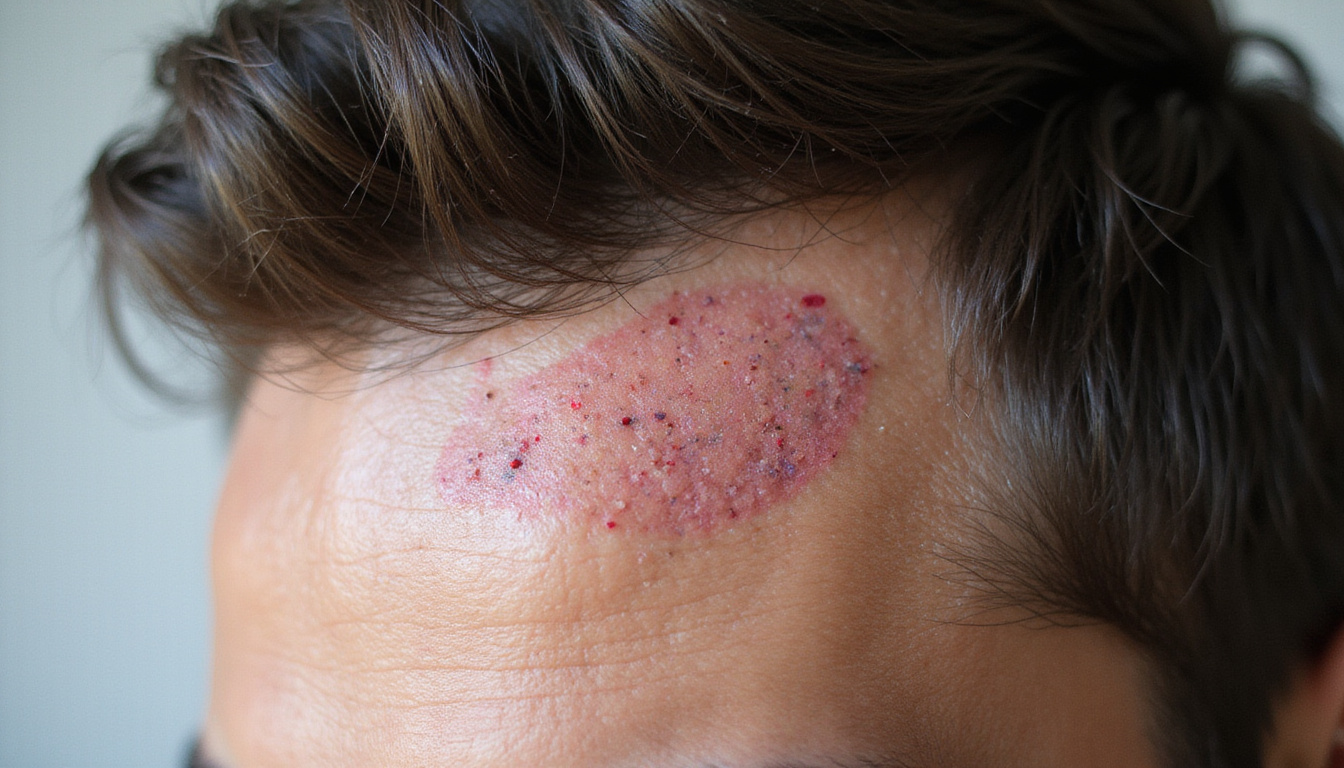  Macro scalp photograph with translucent skin revealing pulsing capillaries and lush, dense hair growth