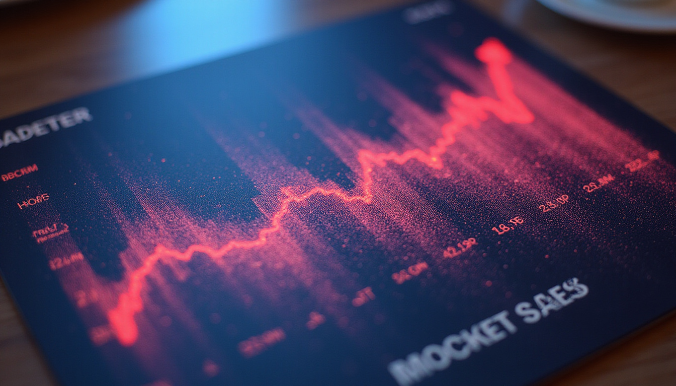 Closeup placemat design showing upward sales graph, eye-catching typography, AR scan glowing