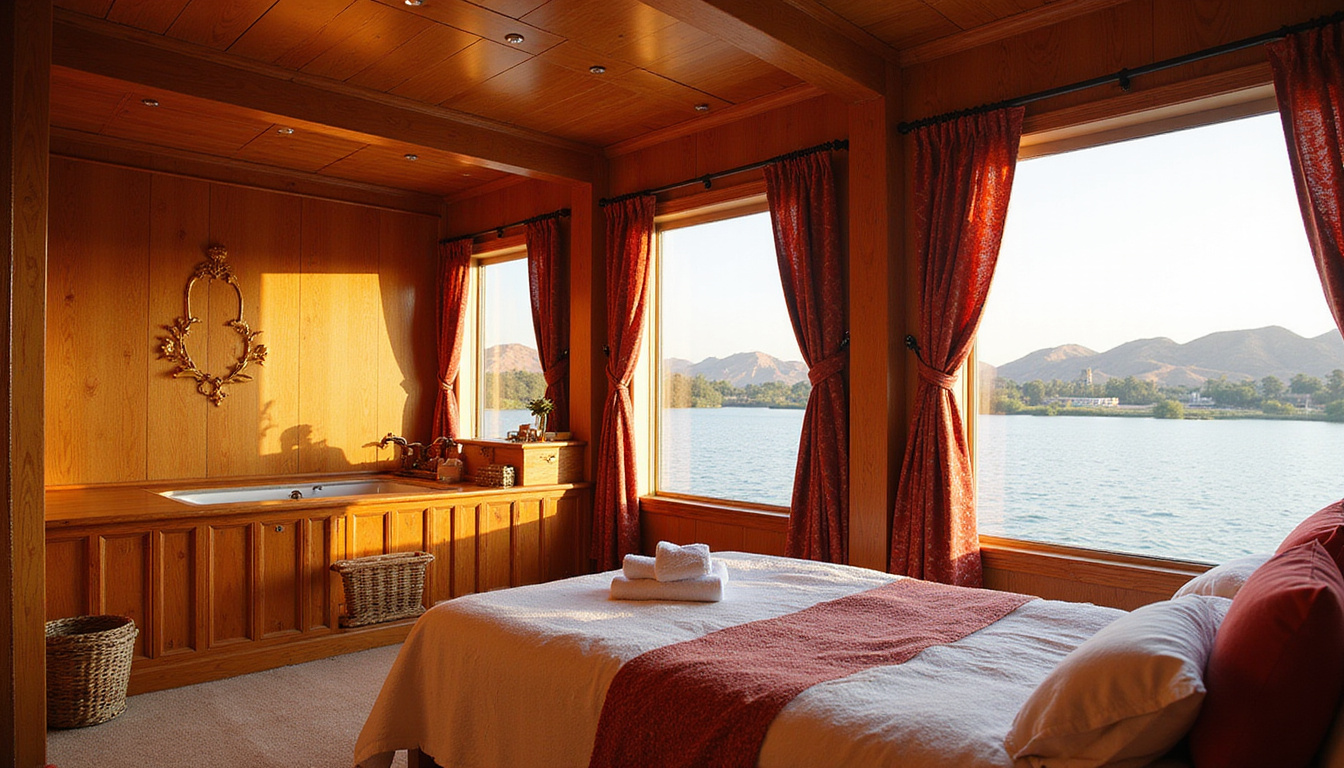  Onboard hammam and aromatic oil treatments, plush teak interiors, panoramic river windows, Nile reflections