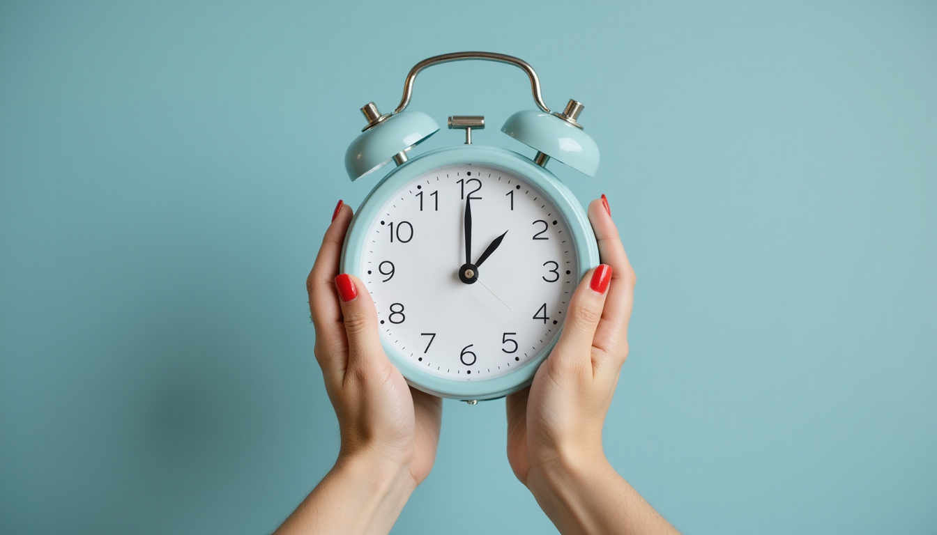  Patient relieved after immediate hands-on physio treatment, clock showing quick turnaround, optimistic tones