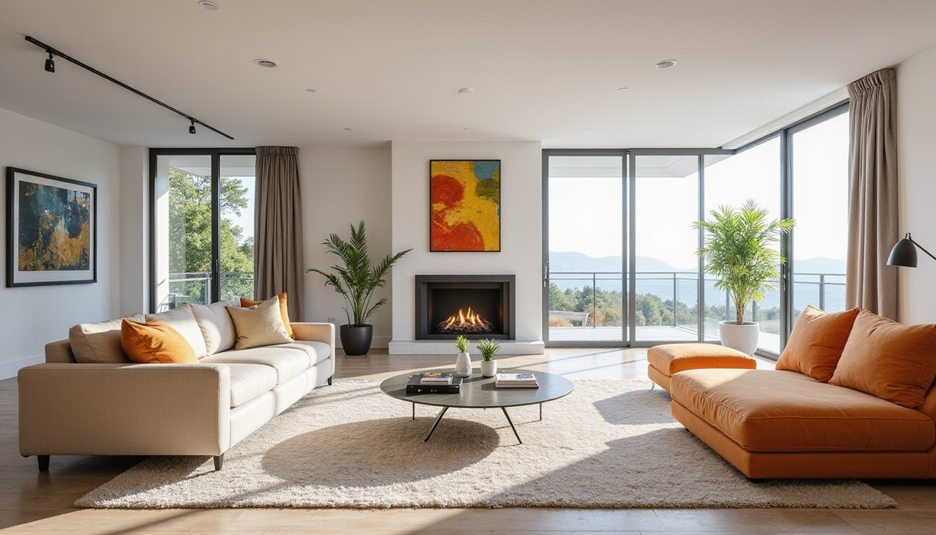  elegant villa interior showing rental-ready staging, high-end furnishings, market analytics on tablet