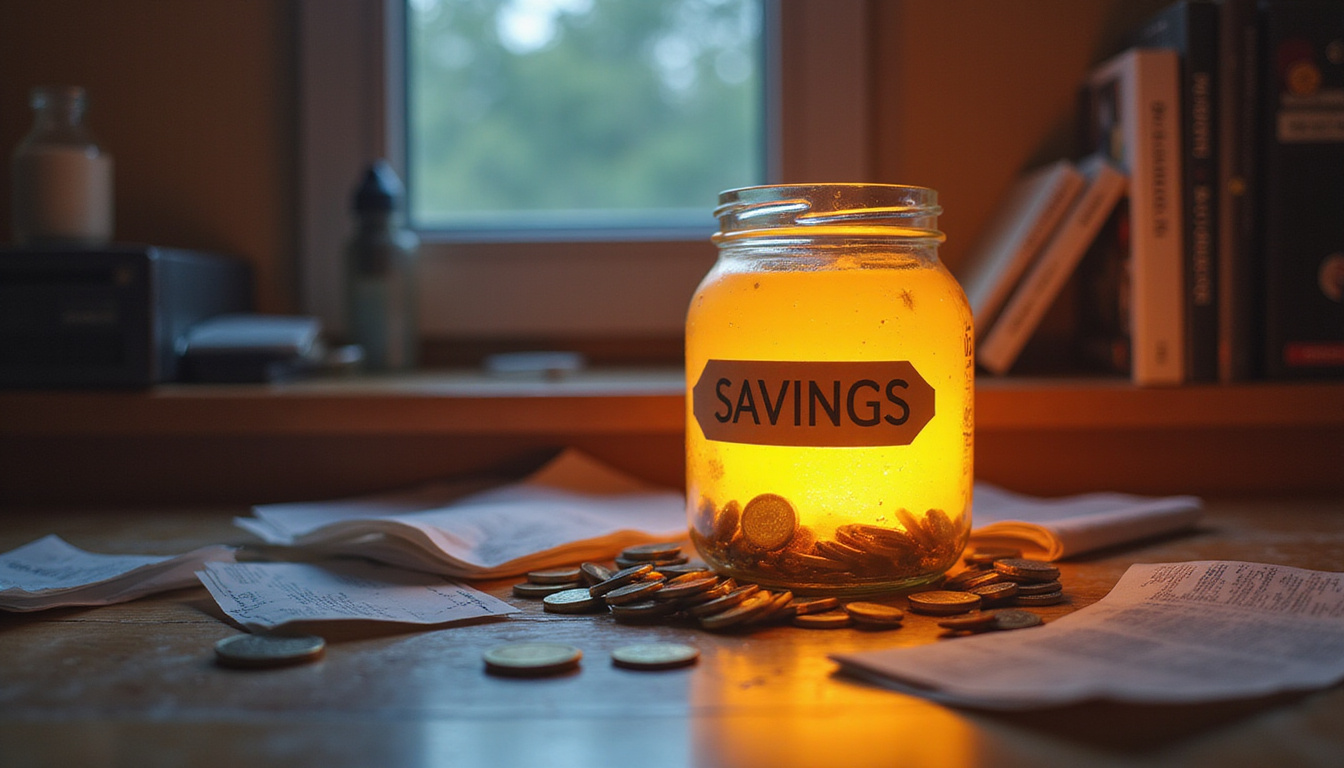  Minimalist workspace, glowing jar labeled 
