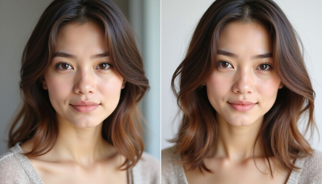  Before-and-after portrait: thinning hair to lush regrowth, botanical remedies, soft studio lighting