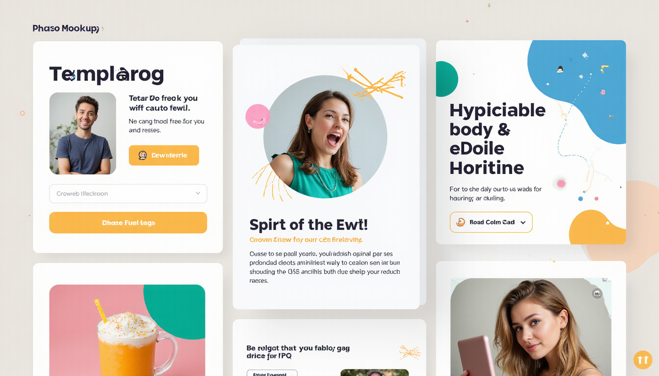 Minimal-effort template mockups, crisp typography and bright call-to-action stickers, efficiency visualized