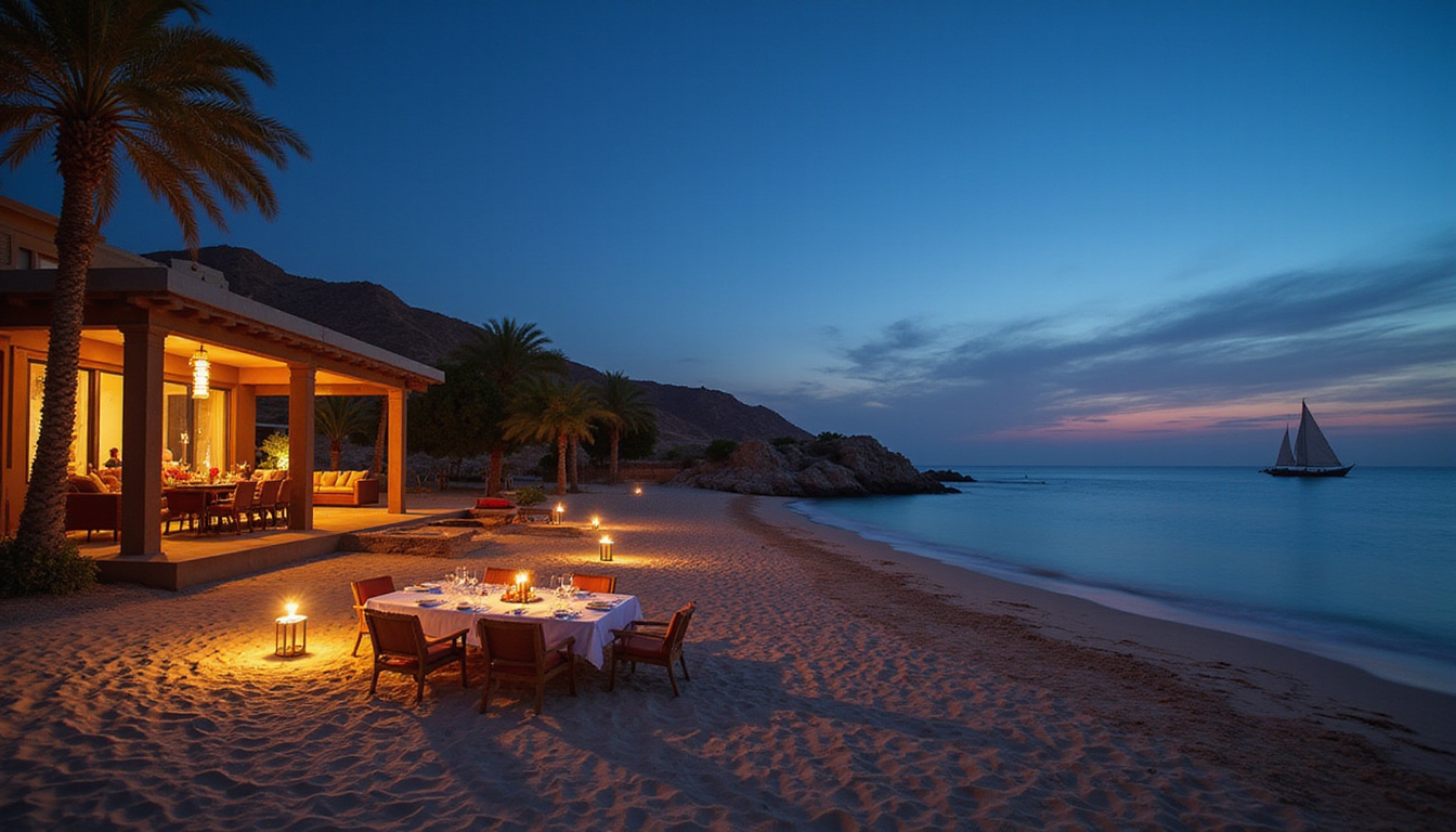  Secluded Egyptian beachside villa, candlelit dinner on sand, dhow sailing, coral reef snorkeling nearby