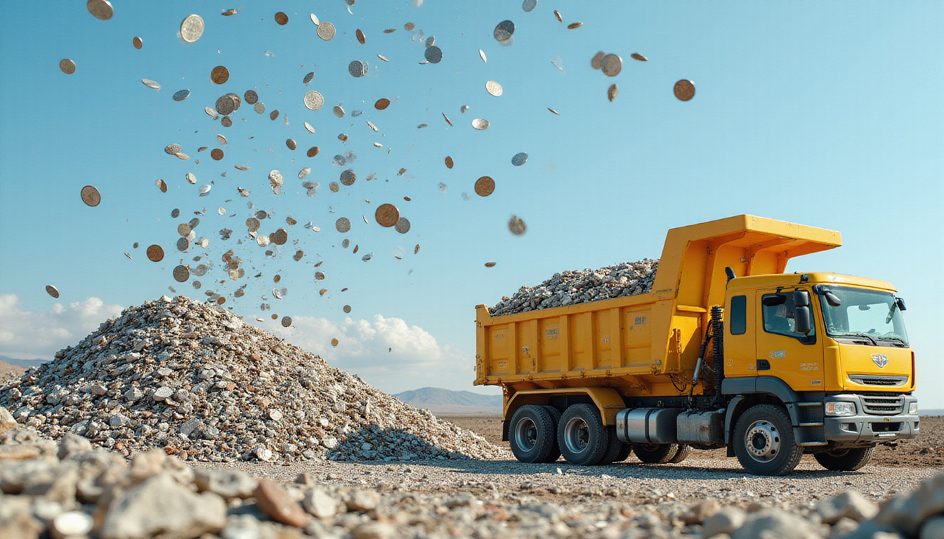  Cutaway landfill shrinking as efficient sorting machines and solar powered trucks save money, coins raining