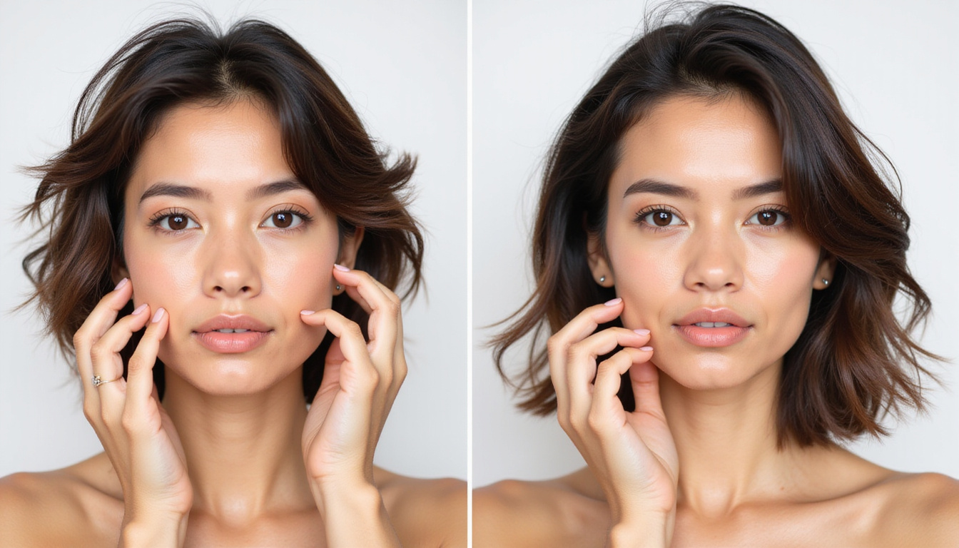  Before-and-after portrait: thinning crown restored, hands applying castor oil, herbal infusions