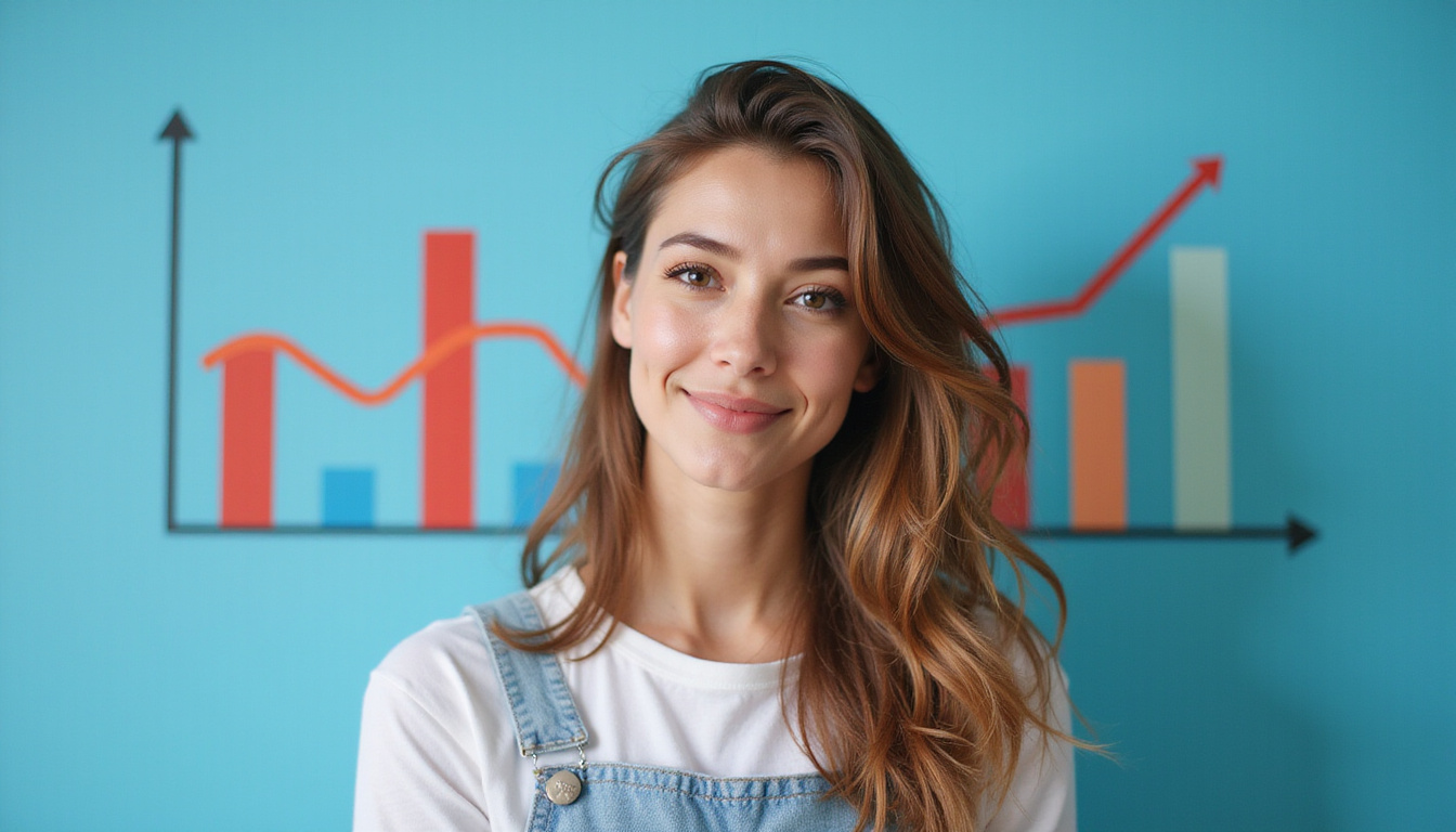  Confident person with fuller shiny hair, chart overlay showing hormone levels and growth percentage, optimistic