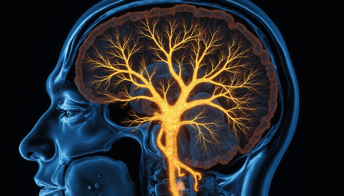 High-resolution nerve MRI with golden contrast agent, AI overlays detecting hidden neuropathy, urgent clinical setting