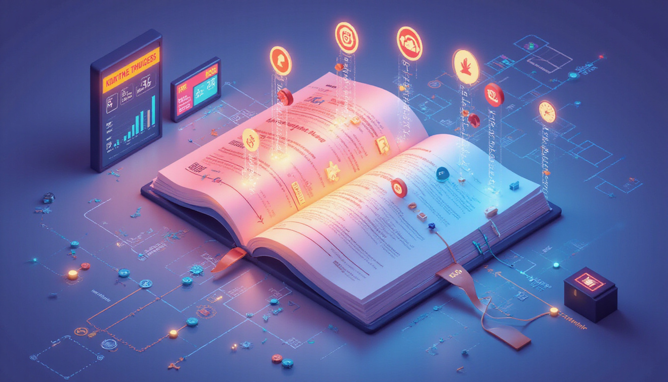 Isometric infographic playbook displaying seven illuminated tactics, arrows multiplying revenue, sleek modern office