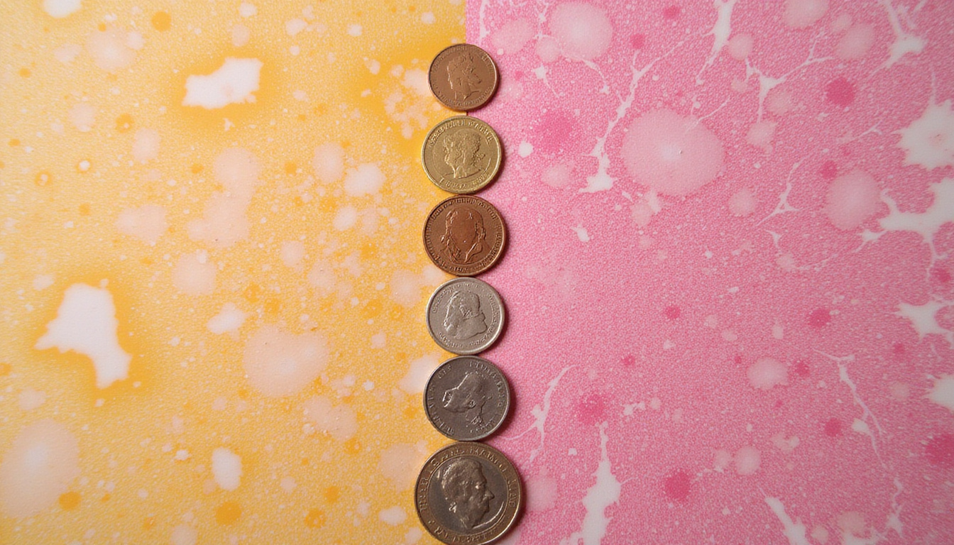  Split-image contrast: before-and-after rejuvenation, healed tissue versus complications, coins and medical charts