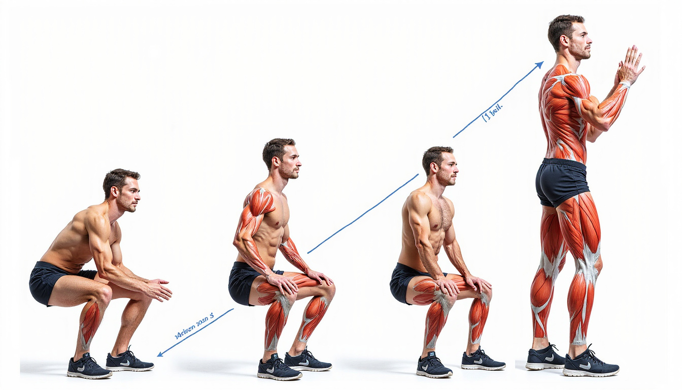  Progression series from assisted to pistol squat step-by-step montage strong legs anatomical muscle overlay