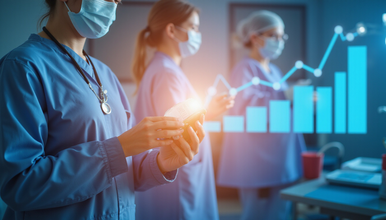  Surgeon and multidisciplinary team reducing opioid prescription, rising recovery graph, hopeful warm lighting