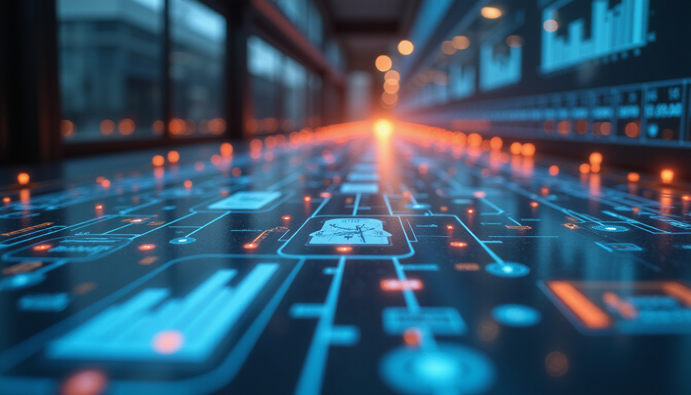  Flowing digital workflow pathways connecting patient charts to decision algorithms, warm clinical lighting