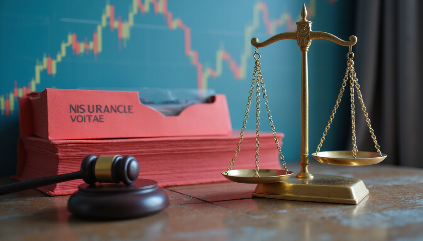  Scales of justice balancing red insurance forms and glowing hospital chart, gavel poised, hopeful light